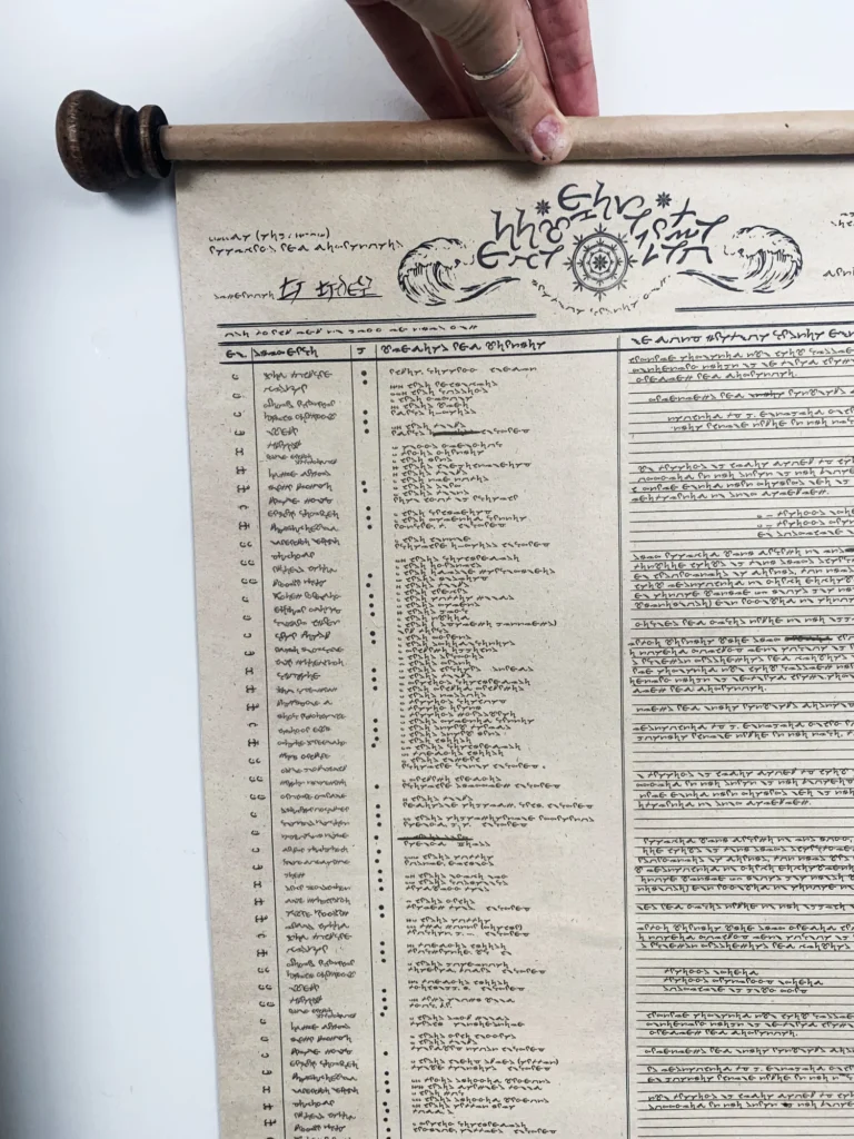 Dungeons & Dragons character sheet with handwritten notes and fantasy art