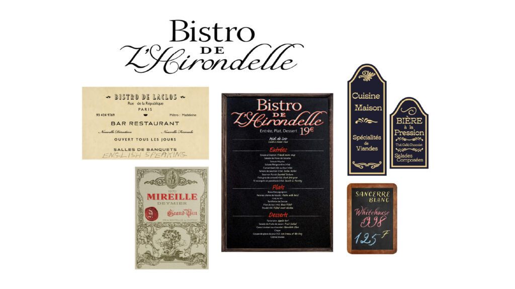 Bistro L'Hirondelle menu and wine list featuring French cuisine and Whitehouse beer.