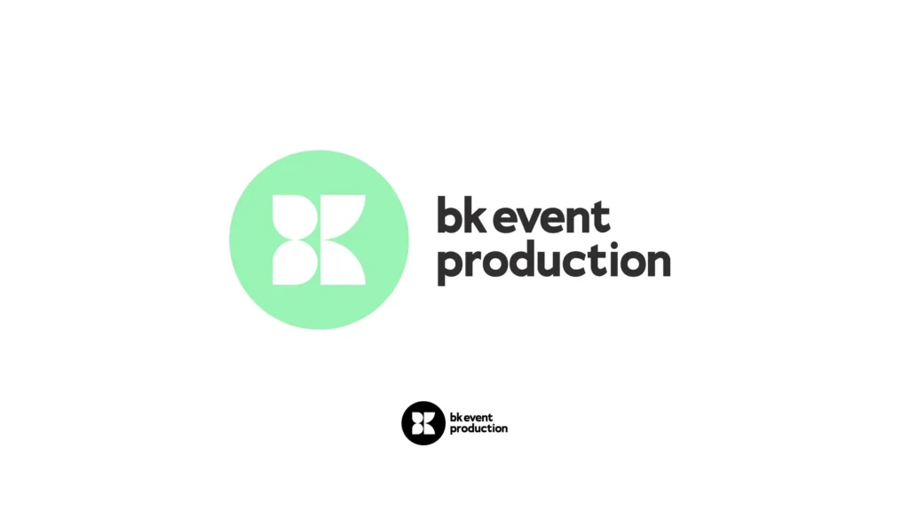 BK Event Production logo with mint green circle and white abstract design.