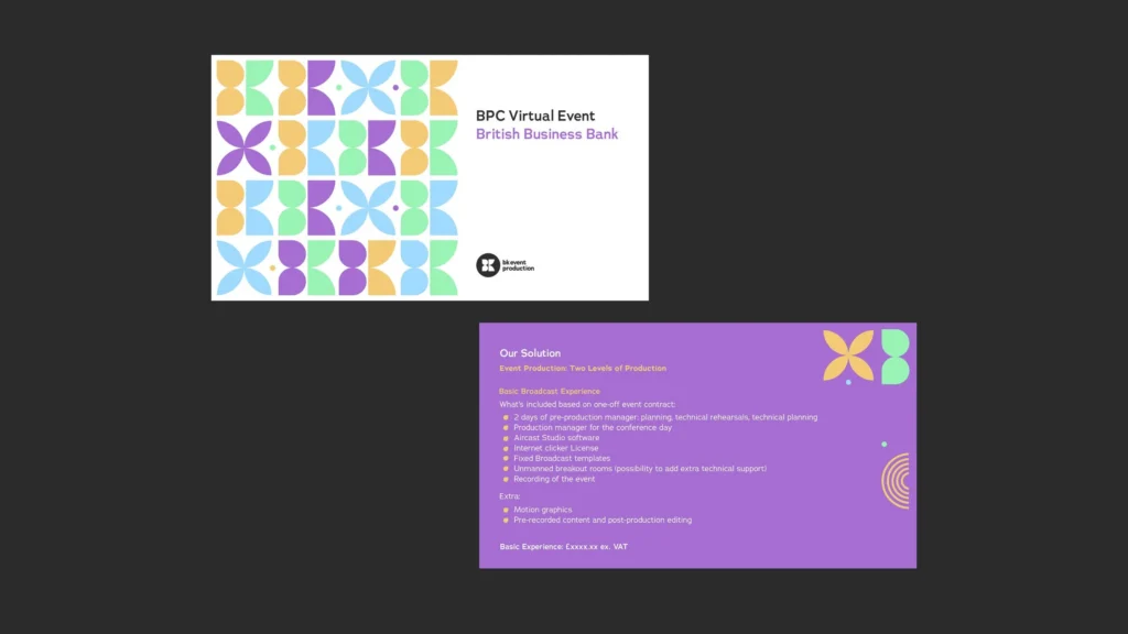 BKA Virtual Event British Business Bank presentation slide with event services.