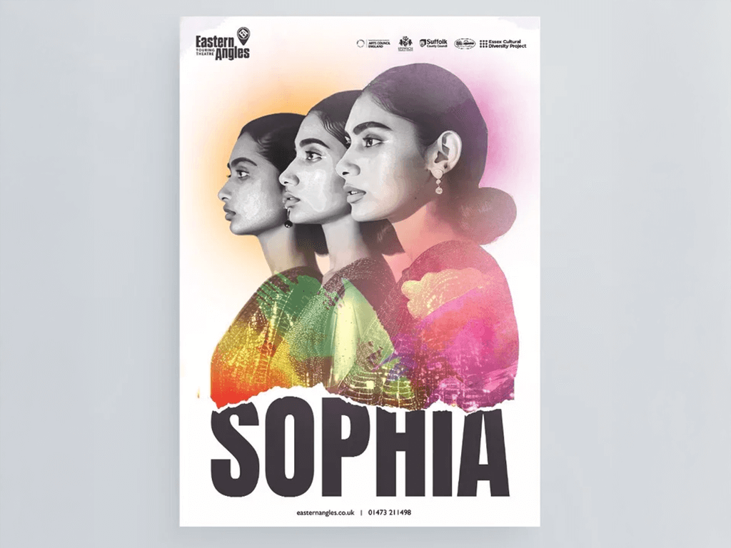 Poster for "Sophia" featuring three profile views of a woman's face with vibrant colors