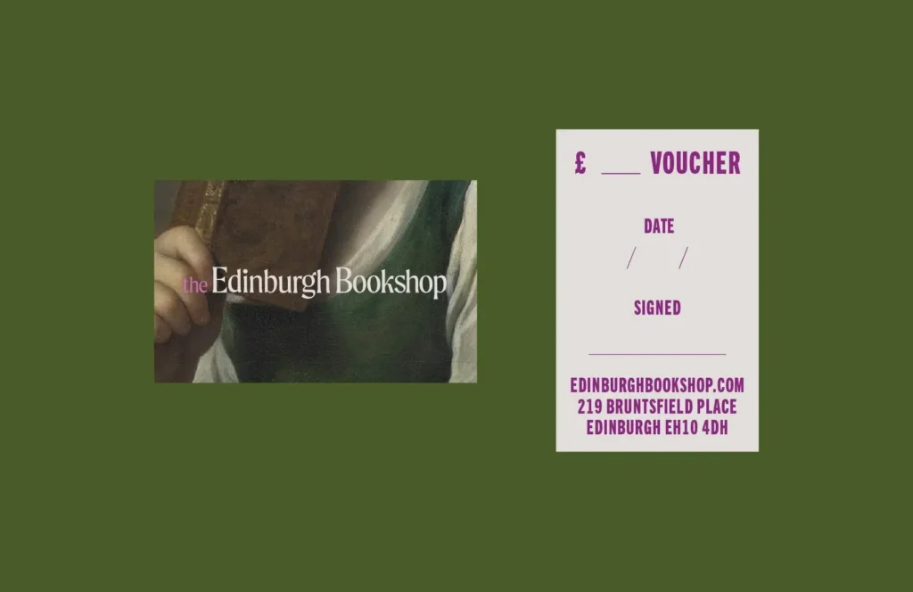 Edinburgh Bookshop voucher and logo. Voucher has space for date and signature.