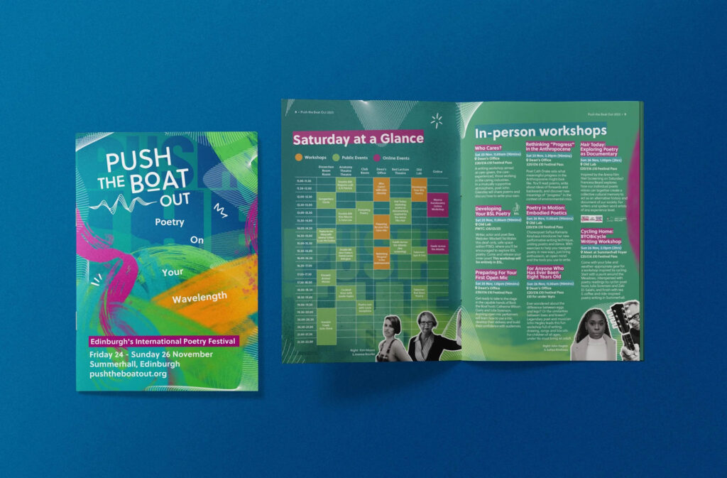 Push the Boat Out 2023 poetry festival schedule, Edinburgh.
