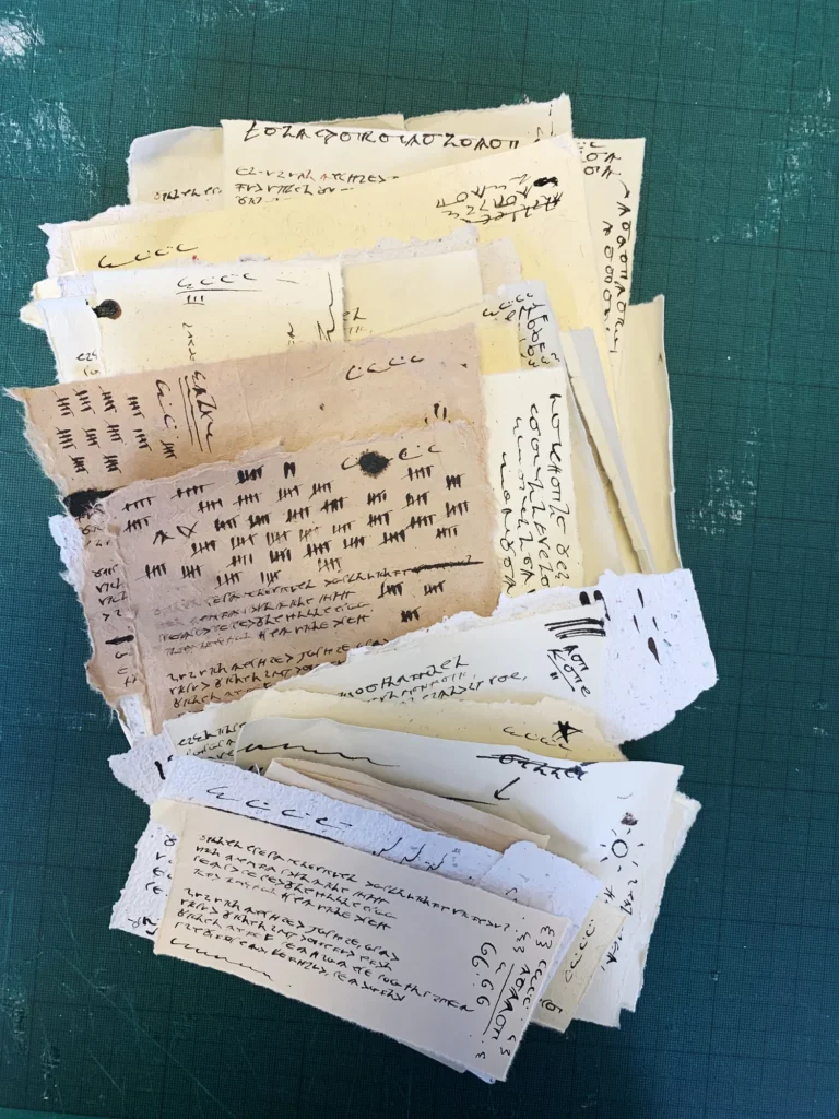 Handwritten notes and doodles on aged paper, possibly D&D campaign notes.