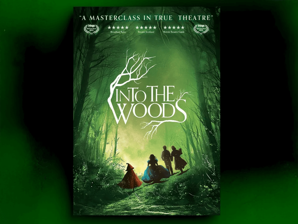 Into the Woods theatre poster: characters in a dark, enchanted forest