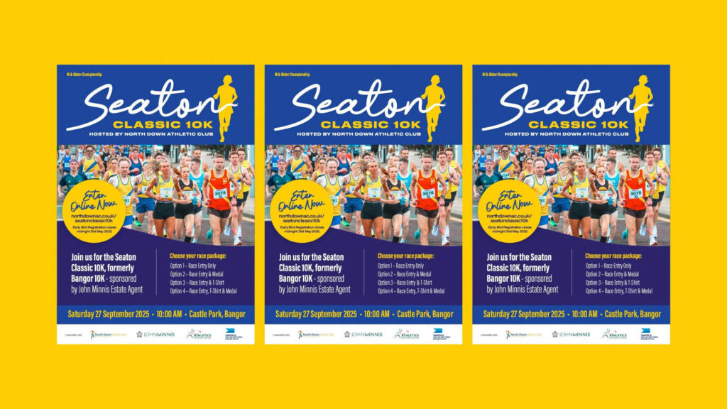 Seaton Classic 10k race poster with runners and event details