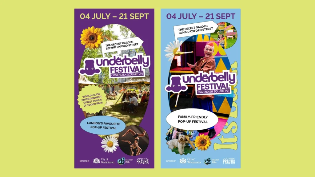 Underbelly Festival Cavendish Square posters: dates, entertainment, and family fun