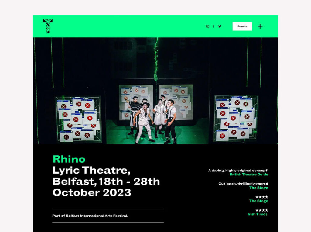 Tinderbox Theatre production of "Rhino" at Lyric Theatre, Belfast