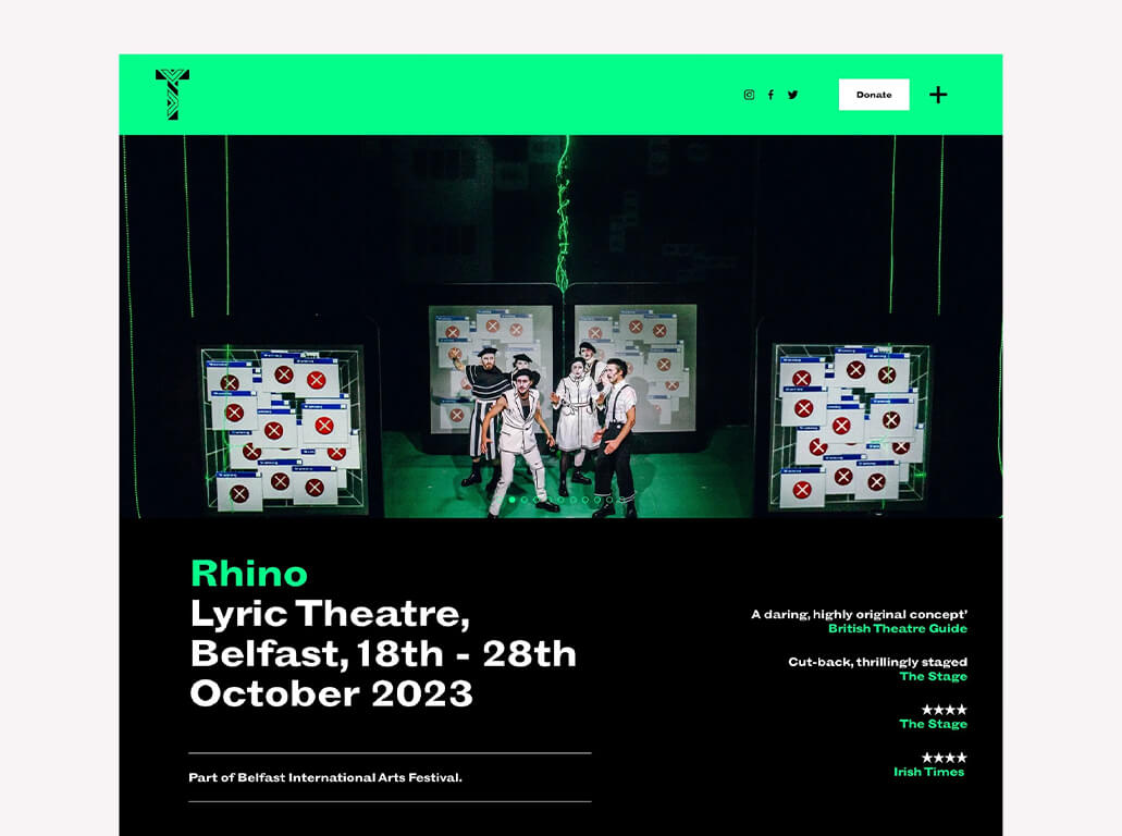 Tinderbox Theatre production of "Rhino" at Lyric Theatre, Belfast