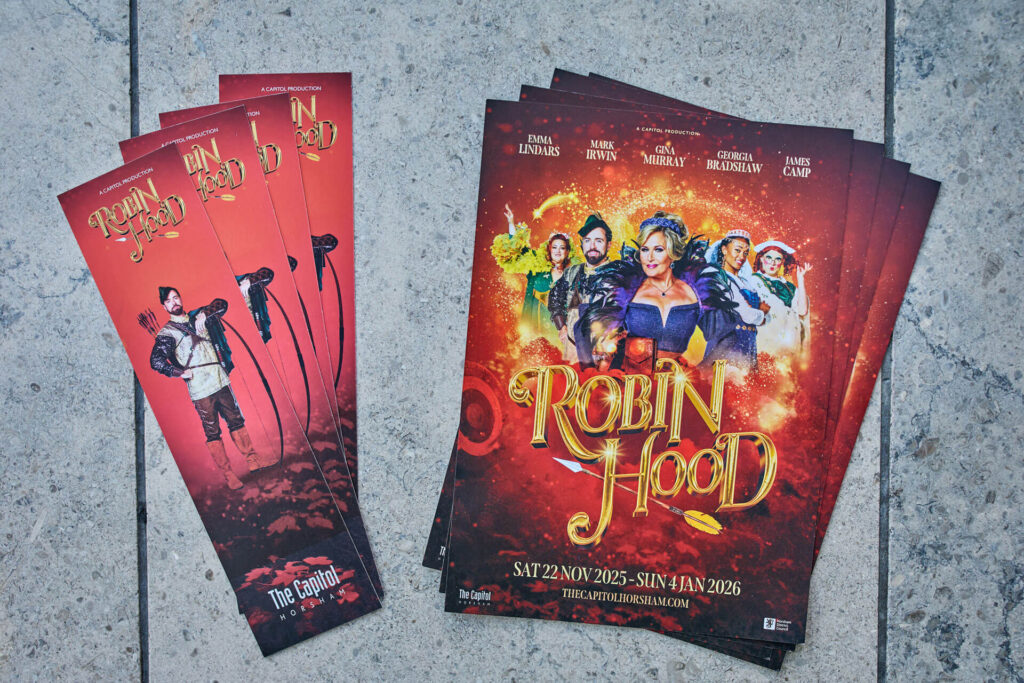 Robin Hood theatre posters featuring cast and dates for The Capitol Horsham