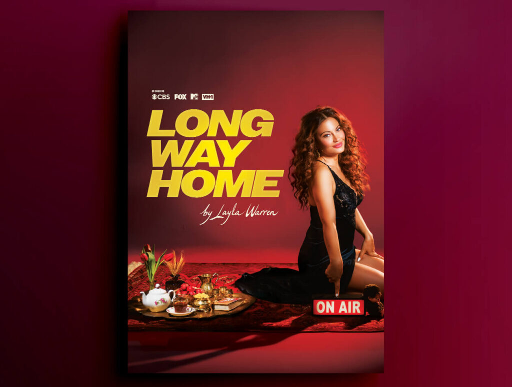Long Way Home poster with Layla Warren sitting and pointing to ON AIR sign