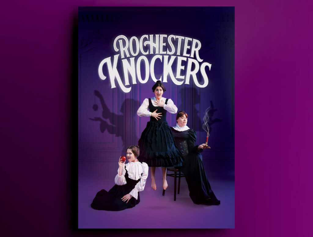 Rochester Knockers poster: three women in vintage costumes